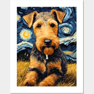 Airedale Terrier Dog Breed Painting in a Van Gogh Starry Night Art Style Posters and Art